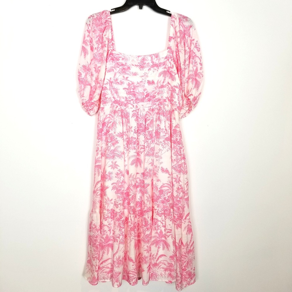 LC Lauren Conrad Pink and White Floral Midi Dress LG Petite